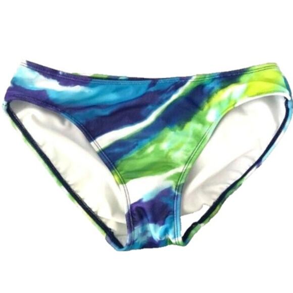 Lauren Ralph Lauren Ladies Blue, Green, & White Tie Dye Print Bikini Bottoms, 6 - Picture 1 of 4